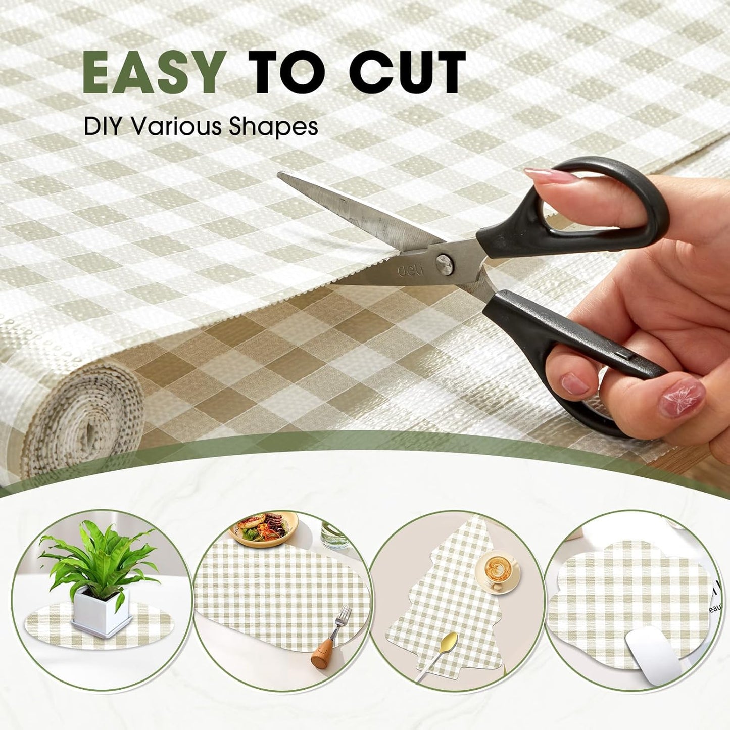 Beautysaid Shelf and Drawer Liner for Kitchen Cabinet, Non Adhesive Non Slip Shelf Paper Waterproof Washable Thickened for Dresser Pantry Shelve Bathroom Protector Liner(Checkered,23.6 in x 30 FT)