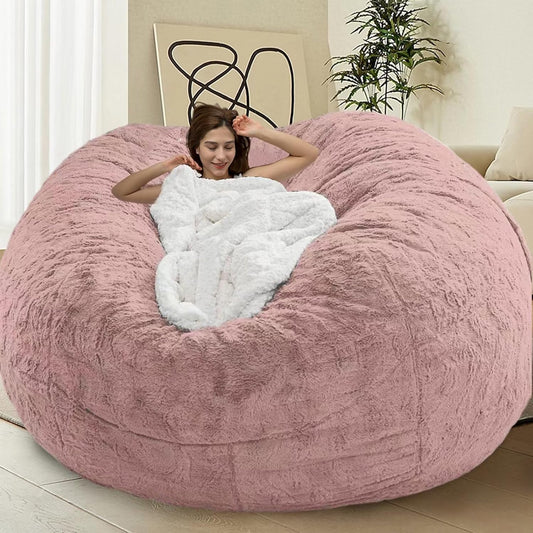 Bean Bag Chair for Adults Kids Without Filler Comfy Giant Round Lazy Sofa Chair Cover Floor Chair Cover for Bedroom Living Room, 7FT, Light Pink
