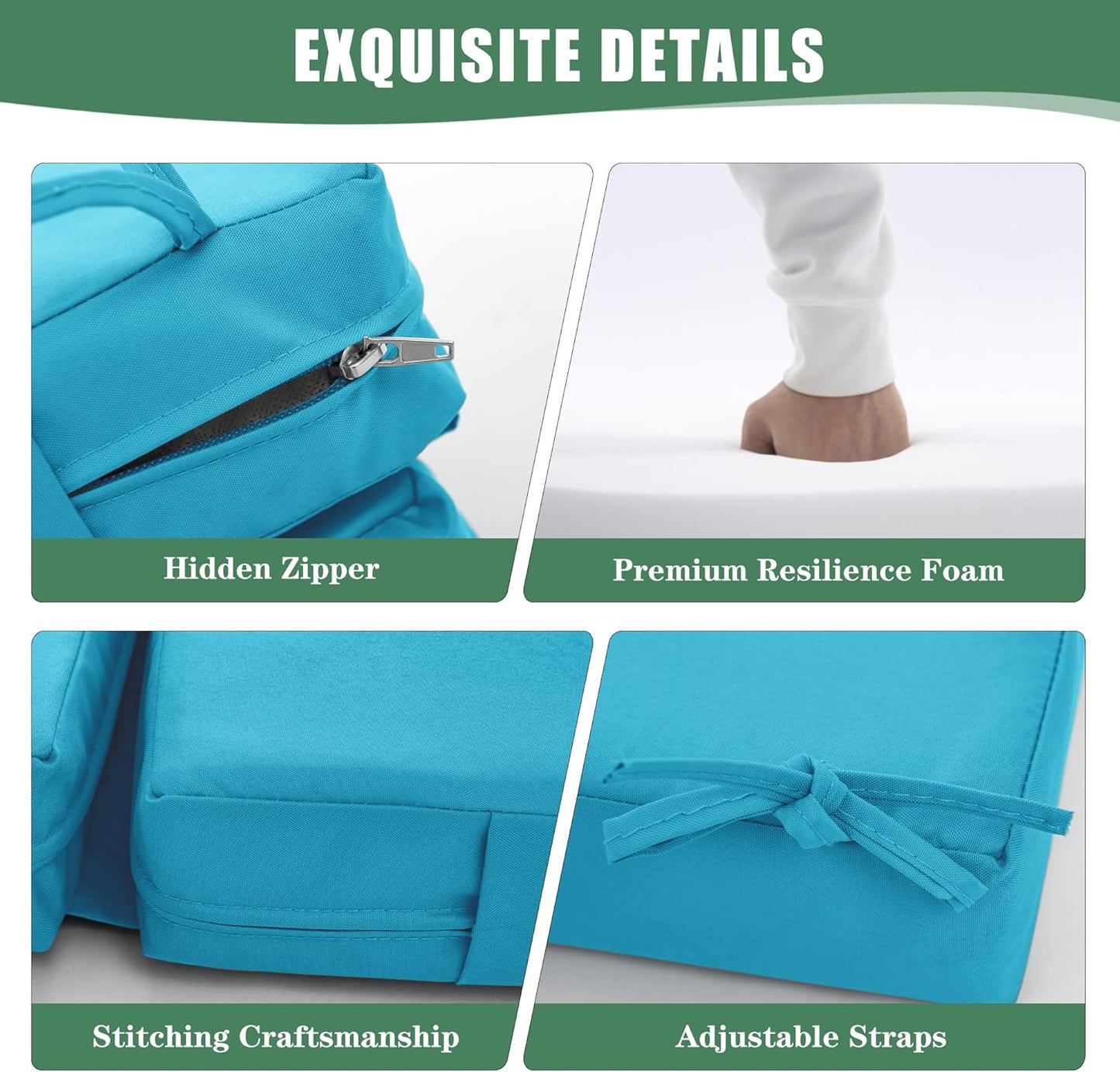 Chaise Lounge Cushions Outdoor - Waterproof and Fade Resistant Sun Lounger Replacement Cushions - Patio Lounger Pads with Removable Cover for Pool, Deck, Lawn, 72 x 21 x 3 Inch, Teal