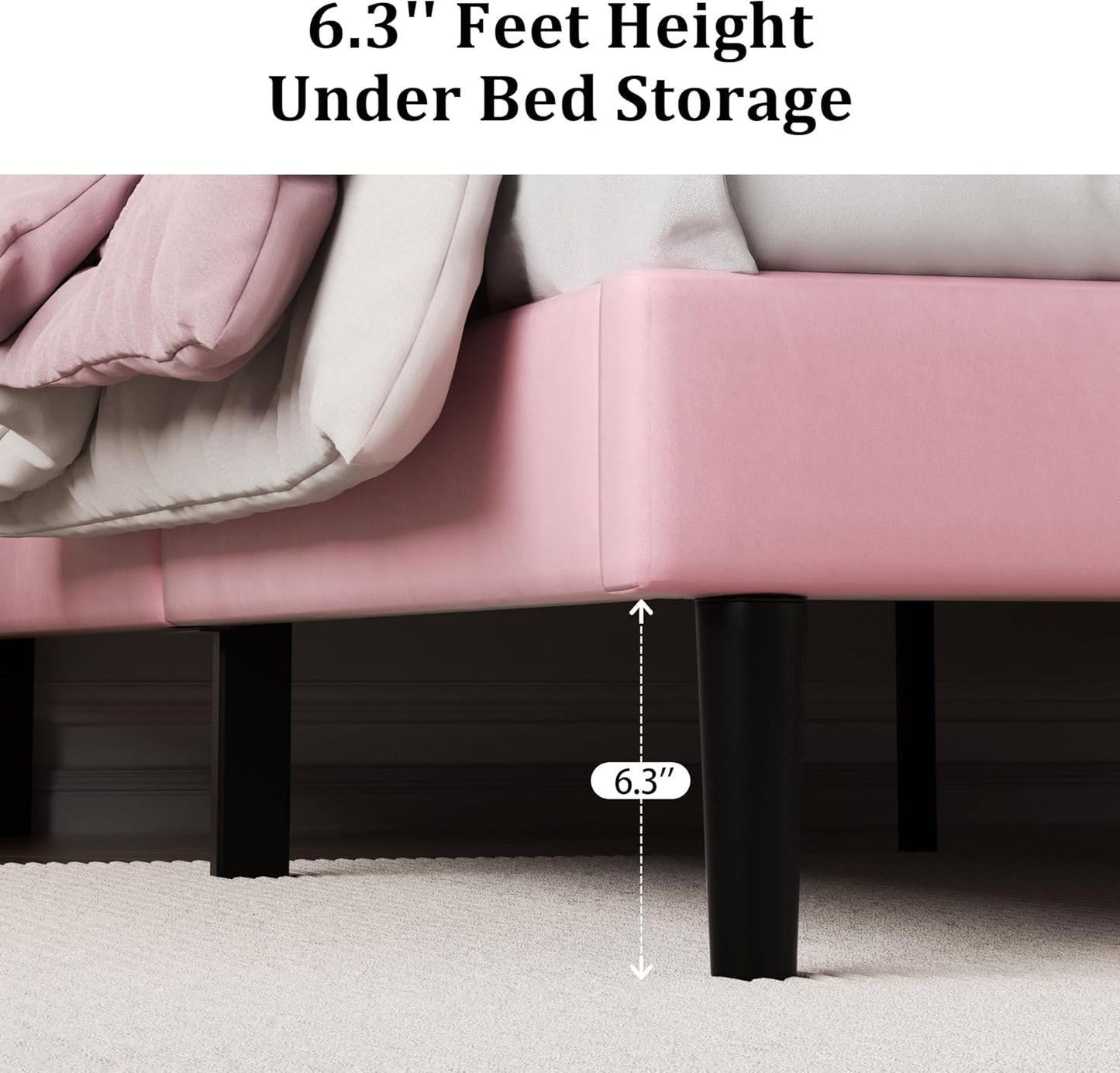 Full Size Platform Bed Frame with Upholstered Velvet Button Tufted Headboard, Mattress Foundation with Wooden Slat Support, No Box Spring Needed, Easy Assembly, Noise Free, Pink