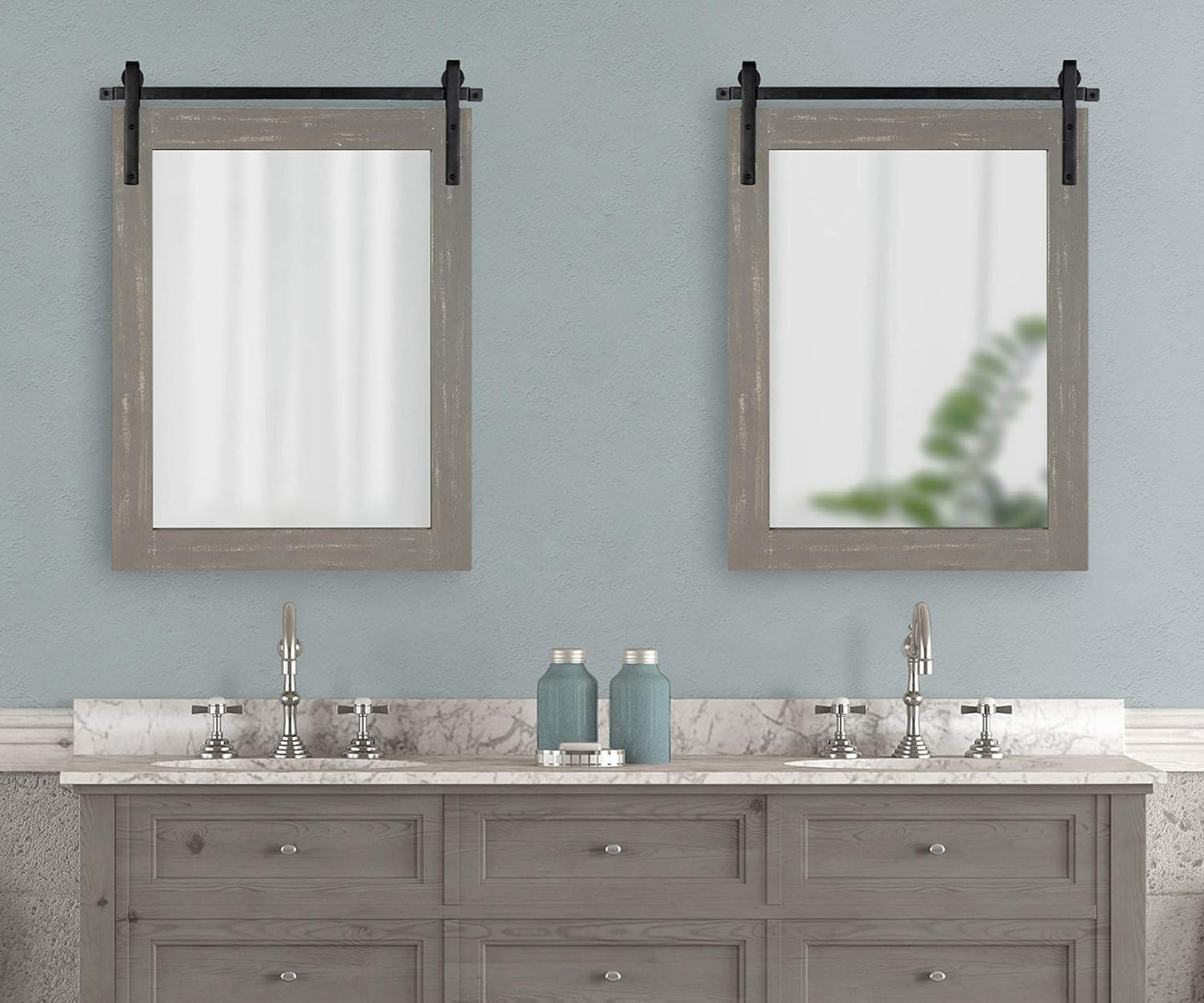Kate and Laurel Cates Rustic Wall Mirror, 22" x 30" Rustic Gray, Farmhouse Barn Door-Inspired Wall Decor