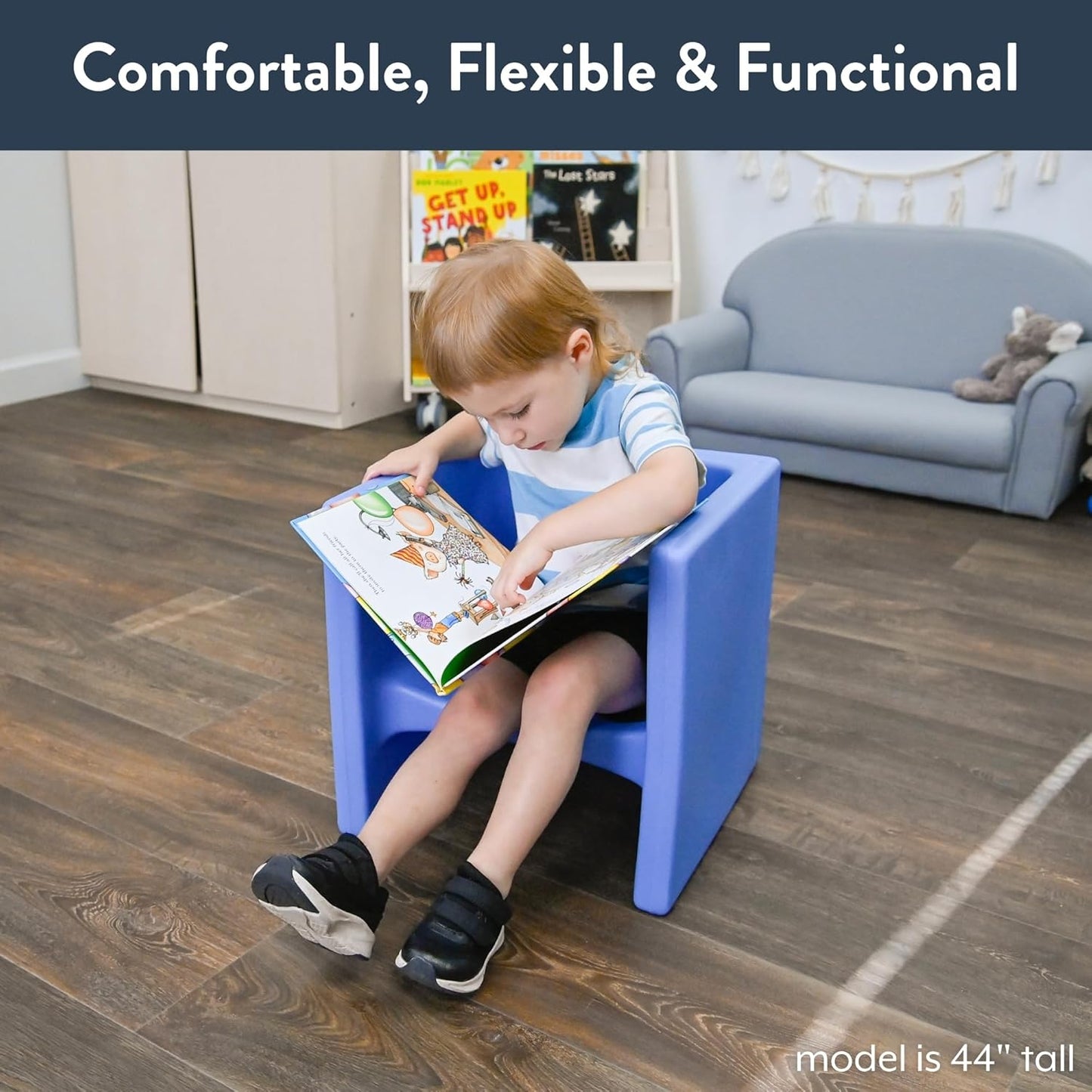 Children's Factory 3-in-1 Cube Chair for Kids, Flexible Seating Classroom Furniture, 1-Pack, Sky Blue