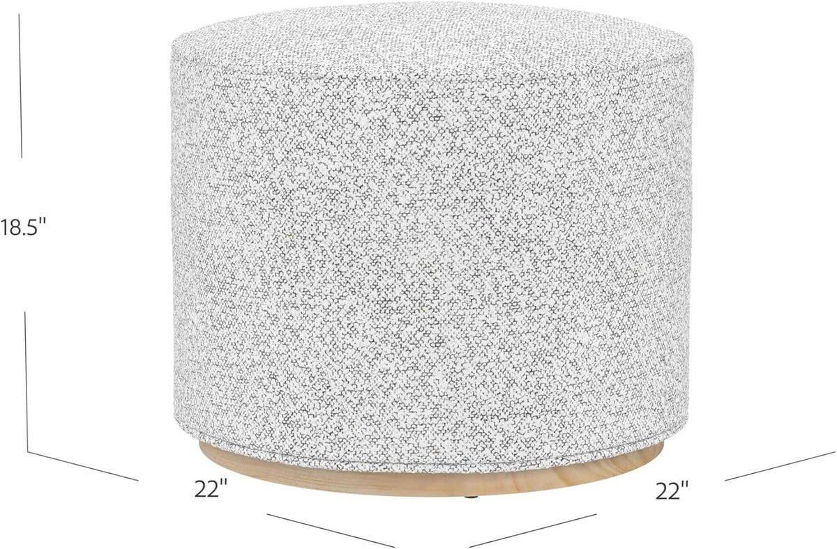 Bouclé Ottoman with Wooden Base – 22” Round Upholstered Footrest, Cream Bouclé with Gray Yarns, Modern Accent Stool for Living Room & Bedroom