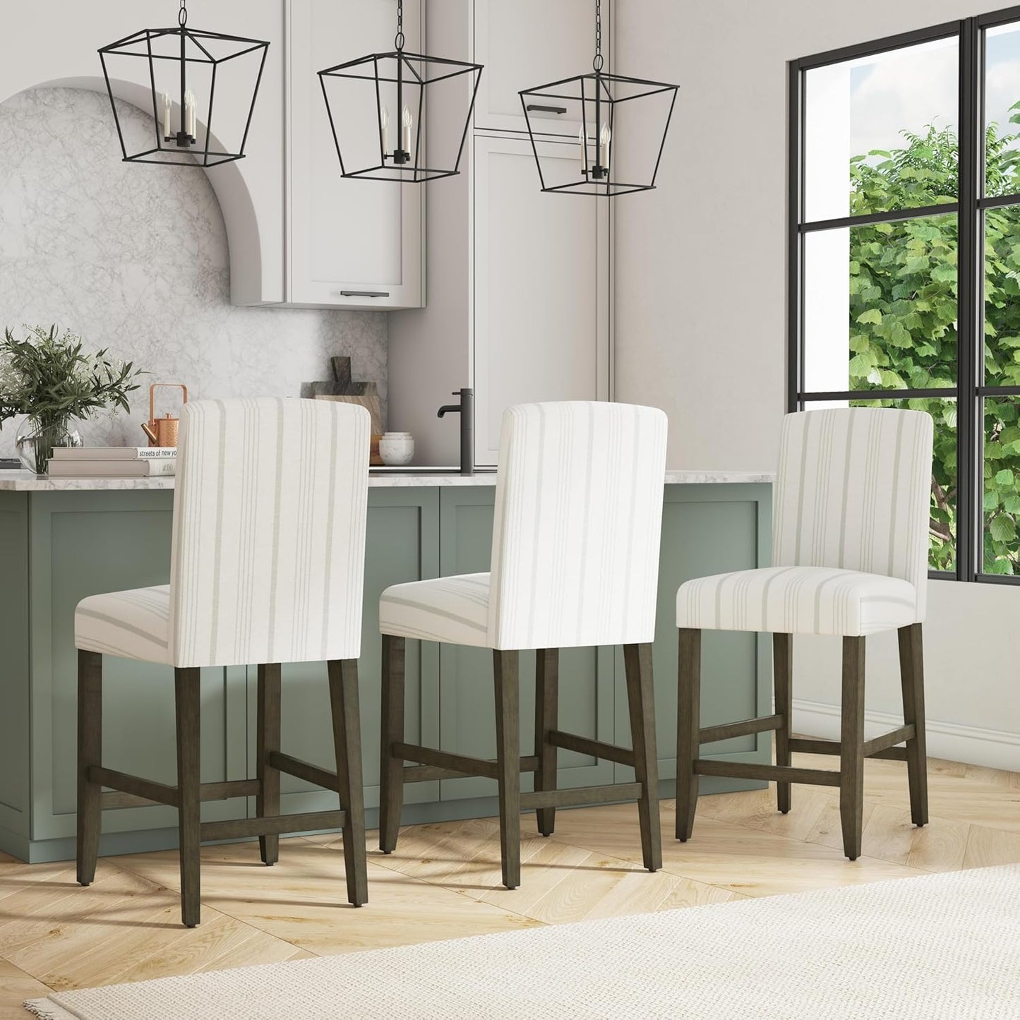 HomePop Curved Back 24" Barstool - Dove Gray Stripe