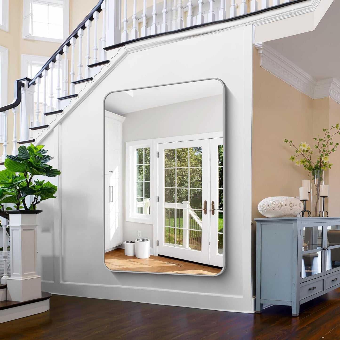 FORBATH 60x40 Inch Silver Bathroom Mirror for Over Sink, Large Rectangular Wall Mirror with Metal Frame, Rounded Corners for Bathroom, Bedroom, Entryway Decor (Horizontal or Vertical)