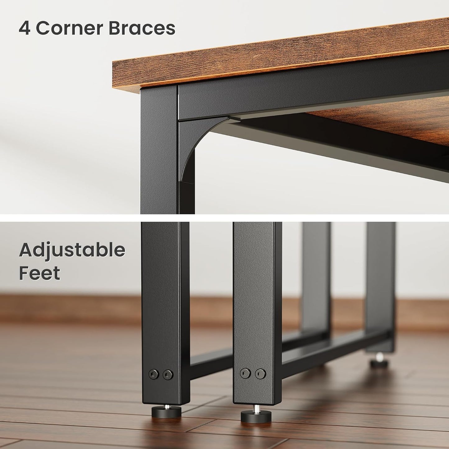 Huuger 63 x 24 inch Desk with Power Outlets & USB-C, Deeper & Thicker Desktop, Robust Metal Tubes, Computer Desk, Heavy Duty Office Desk, Work Gaming Desk, for Home Office, Rustic Brown