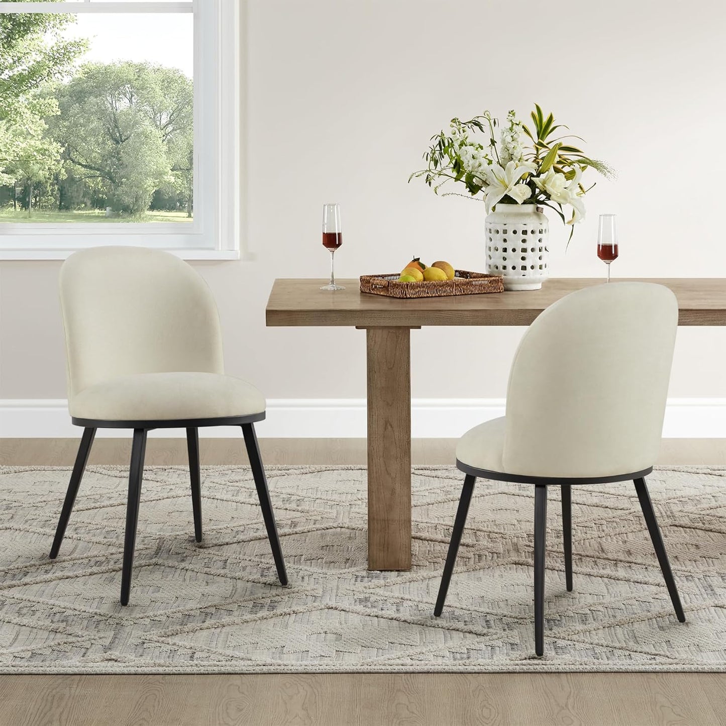 Dining Chairs Set of 6, Fabric Upholstered Dining Room Chairs with Ergonomic Backrest & Metal Legs, Modern Kitchen Side Chairs for Home, Restaurant, and Café, Sand, 2 Boxs