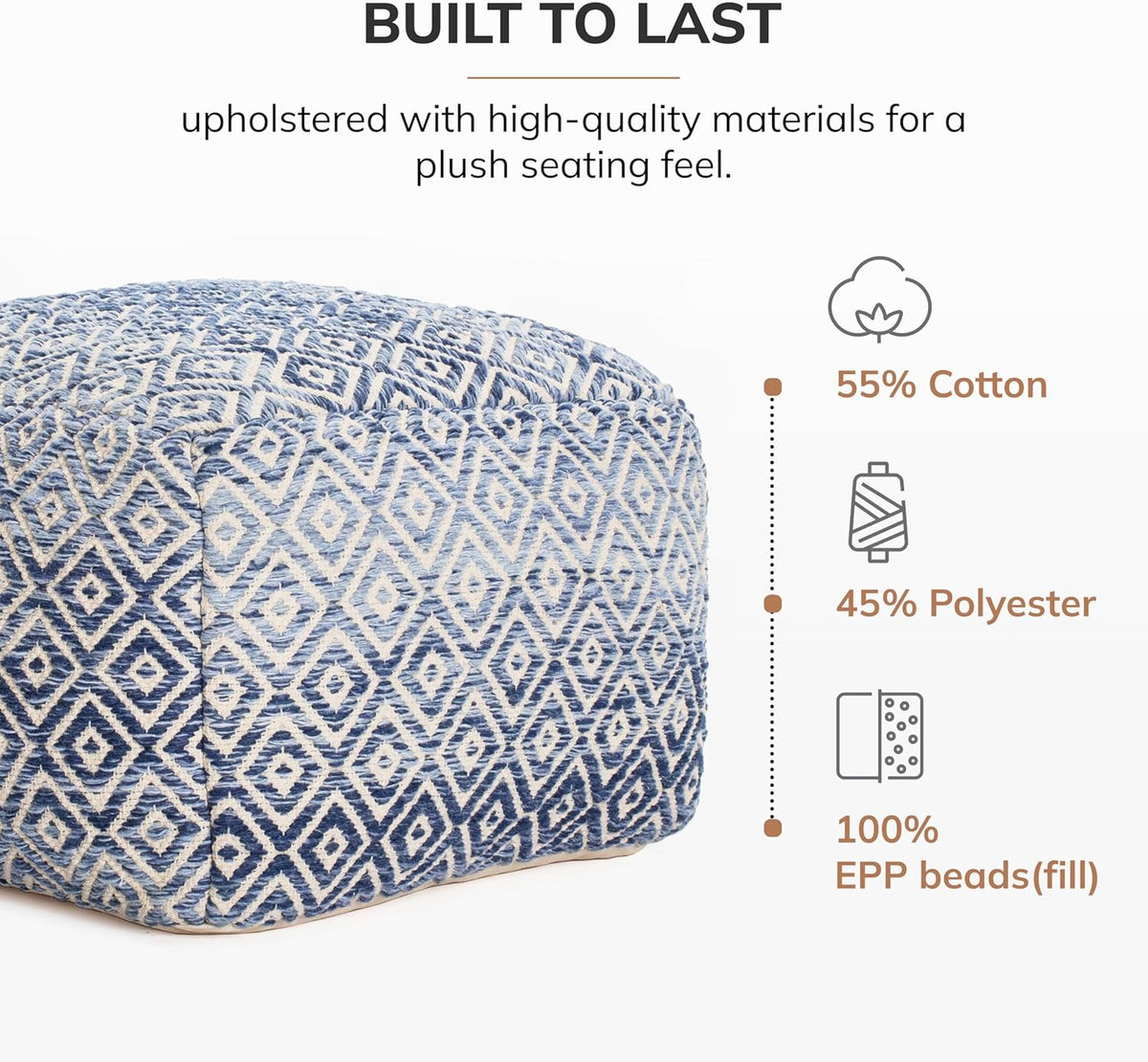 Anji Mountain 22"x22"x16" Handmade & Handcrafted Ottoman Pouf Comfortable Pouf Ottoman Foot Rest & Home Décor Accent for Living Room, Bedroom, Nursery, Kids Room, Patio