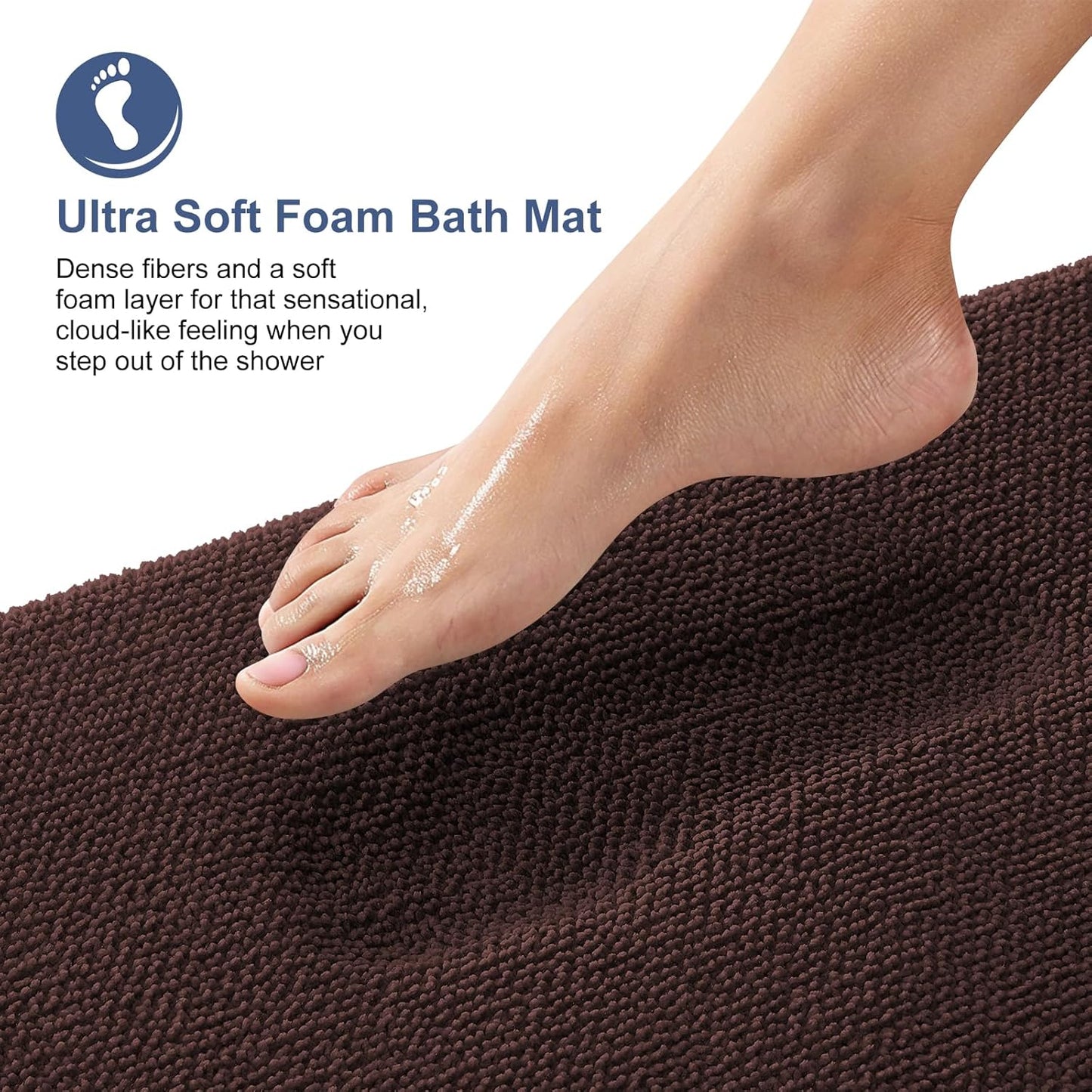 OLANLY Thick Memory Foam Bath Mat Rug 24x16, Extra Soft Absorbent Bathroom Rug, Quick Dry Bath Mats, Non-Slip, Machine Washable Carpet for Bathroom, Tub and Shower, Home Decor Accessories, Brown