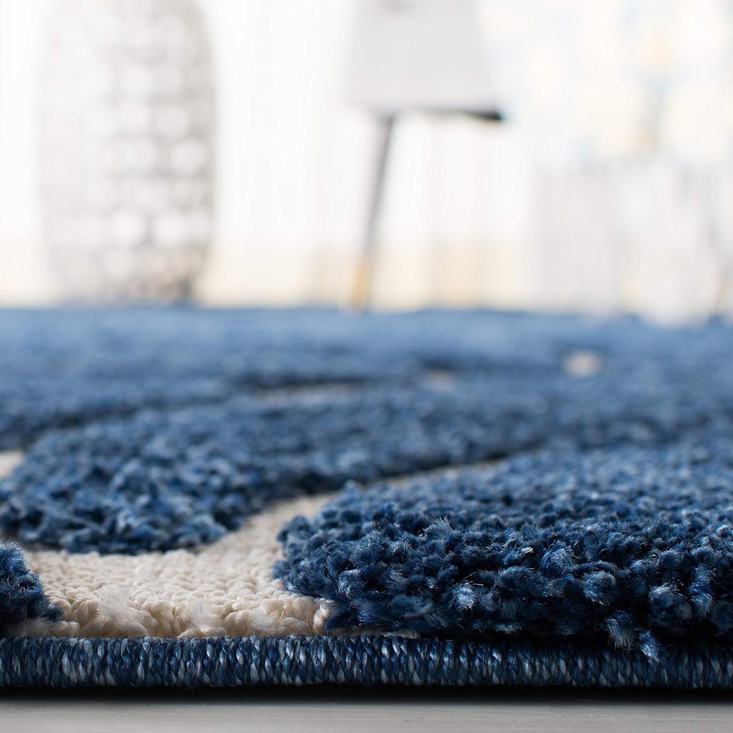 SAFAVIEH Florida Shag Collection Runner Rug - 2'3" x 7', Dark Blue & Cream, Scroll Design, Non-Shedding & Easy Care, 1.2-inch Thick Ideal for High Traffic Areas in Living Room, Bedroom (SG455-6511)