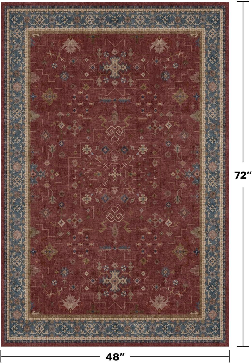 Turkish 4x6 Rug for Living Room Small - Area Rug for Kitchen, Bedside, Foyer Large Entryway Indoor - Washable Stain Resistant Non Slip, Unique Victorian Art Deco, Maroon & Burgundy