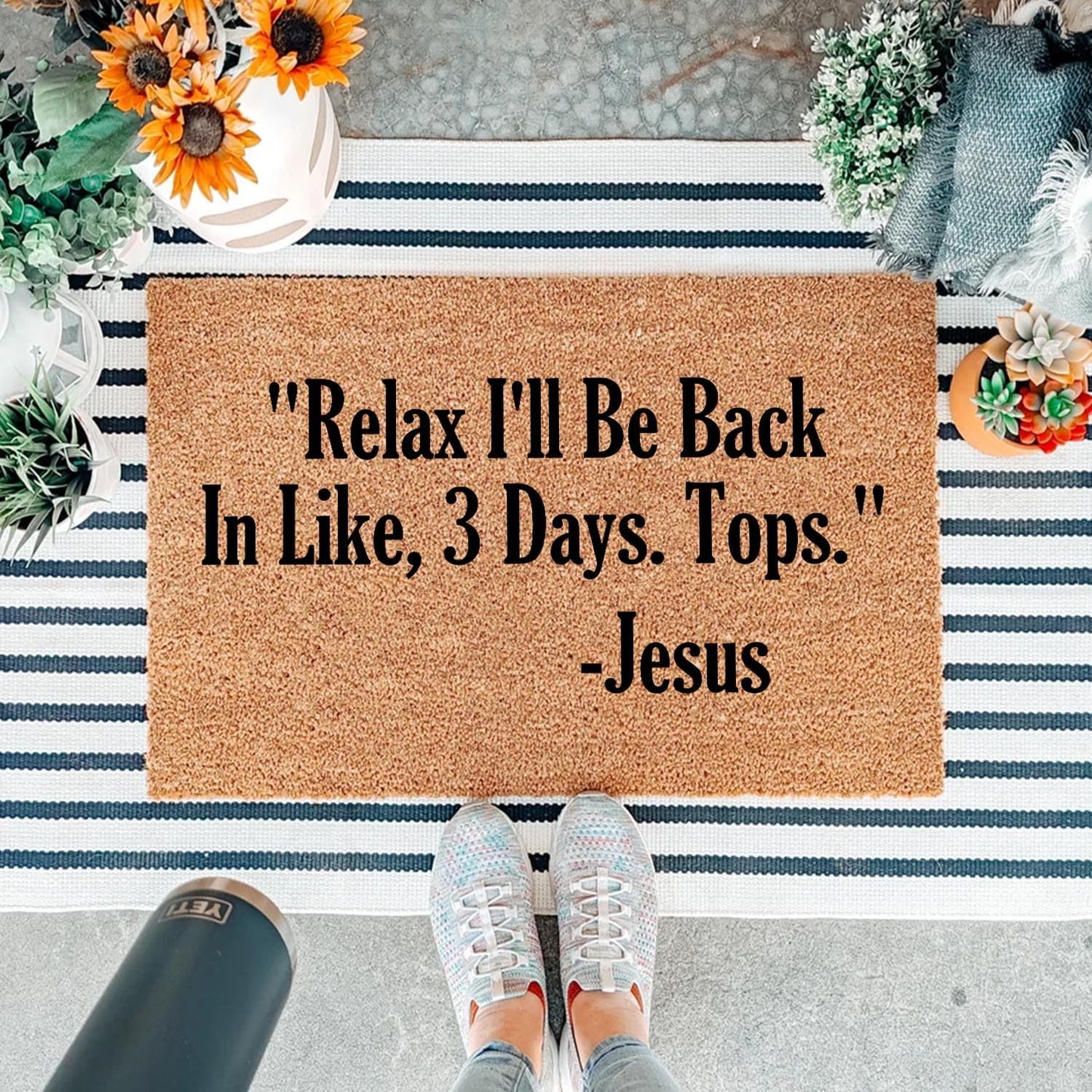 Funny Coir Doormat Relax I'll Be Back in Like Three Days Tops Front Door Mats Entryway Outdoor Mat with Heavy Duty Front Porch Welcome Mats Entry Coir Brown House Warming Gift Mat 23.7 x 15.7 inch