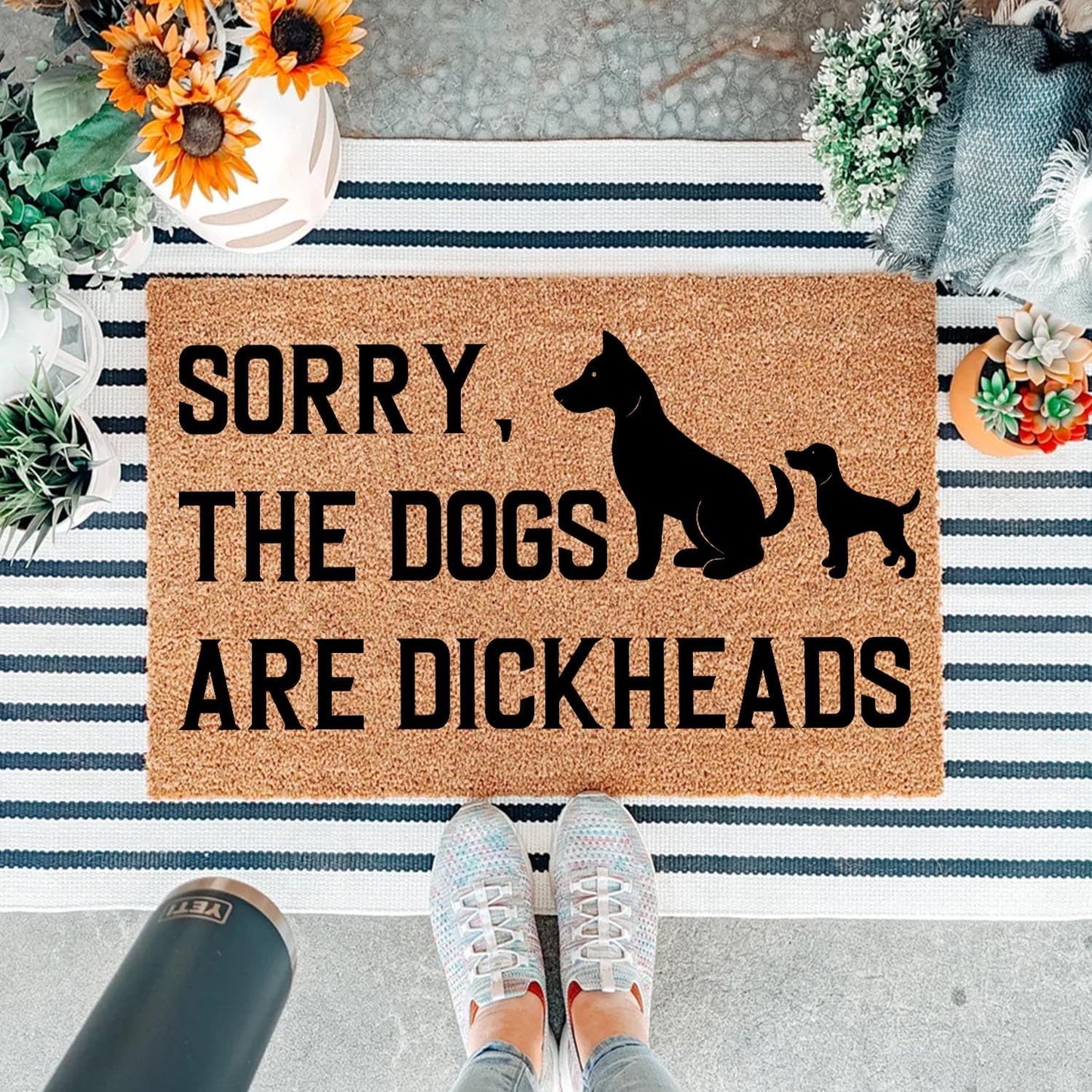 Funny Coir Doormat Sorry The Dogs are Dickheads Front Door Mat Entryway Outdoor Mats with Heavy Duty Front Porch Welcome Mats Coconut Brown House Warming Gift Mat Outdoor Decor Rugs 23.7x15.7 inch