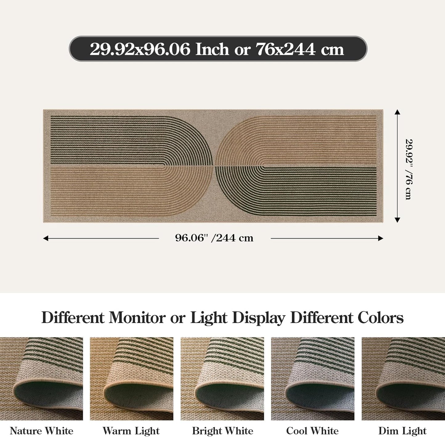 Lahome Modern Rainbow Easy Jute Rug, 2x8 Hallway Runner Washable Rugs for Entryway Farmhouse Kitchen Rug, Non Slip Indoor Outdoor Carpet Contemporary Throw Door Mat for Bedroom Porch