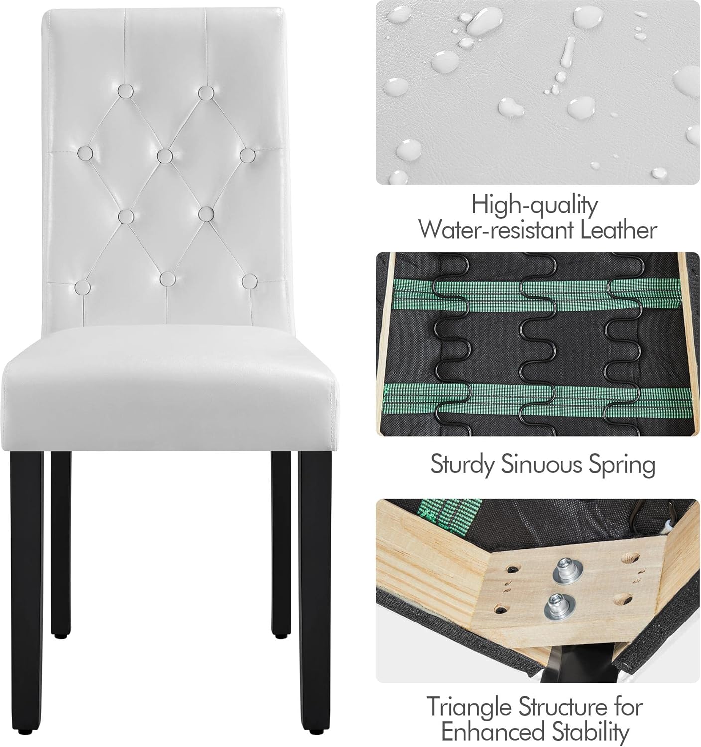 Yaheetech Dining Chairs Set of 6 Modern Style Faux Leather Dining Room Chairs with Solid Wood Legs and Button Tufted Padded for Home Kitchen, White