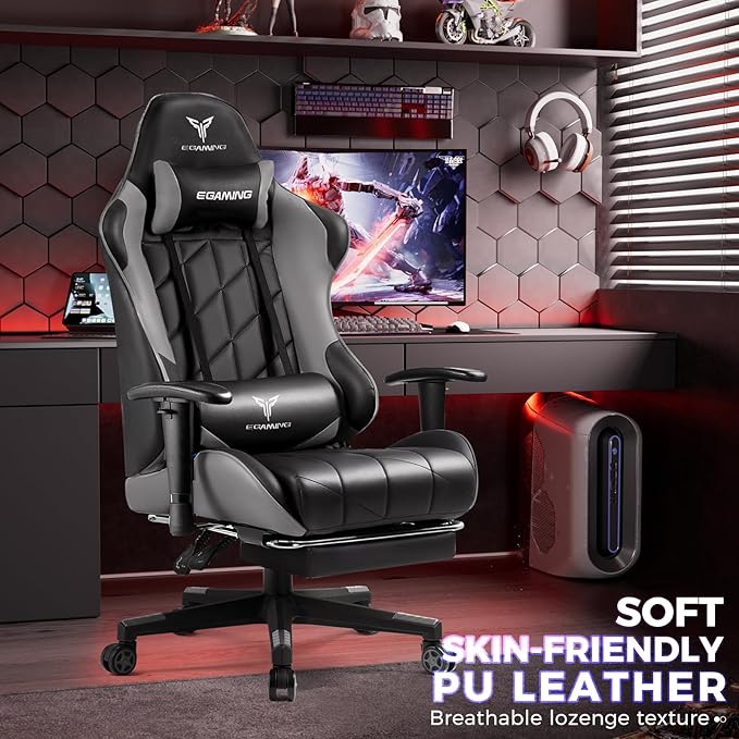 EXRACING Gaming Chair with 3D Adjustable Armrests, Cow Print Design, Ergonomic Office Chair with High Back, Computer Chair with Footrest,Comfy Diamond Stitching Sest, Game Chair for Adults