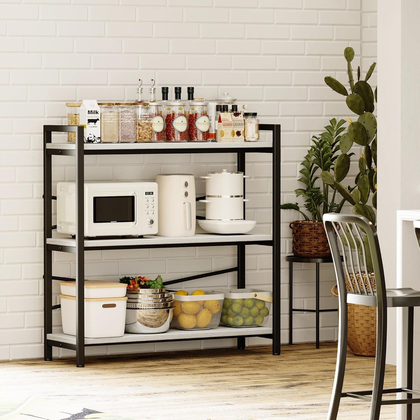 Book Shelf, 3 Tier Bookshelf 31.49" Width, Book Shelf Storage and Organization, Wooden and Metal Industrial Bookcase, Large Book Shelves for Home Living Room Bedroom Office Storage(White)