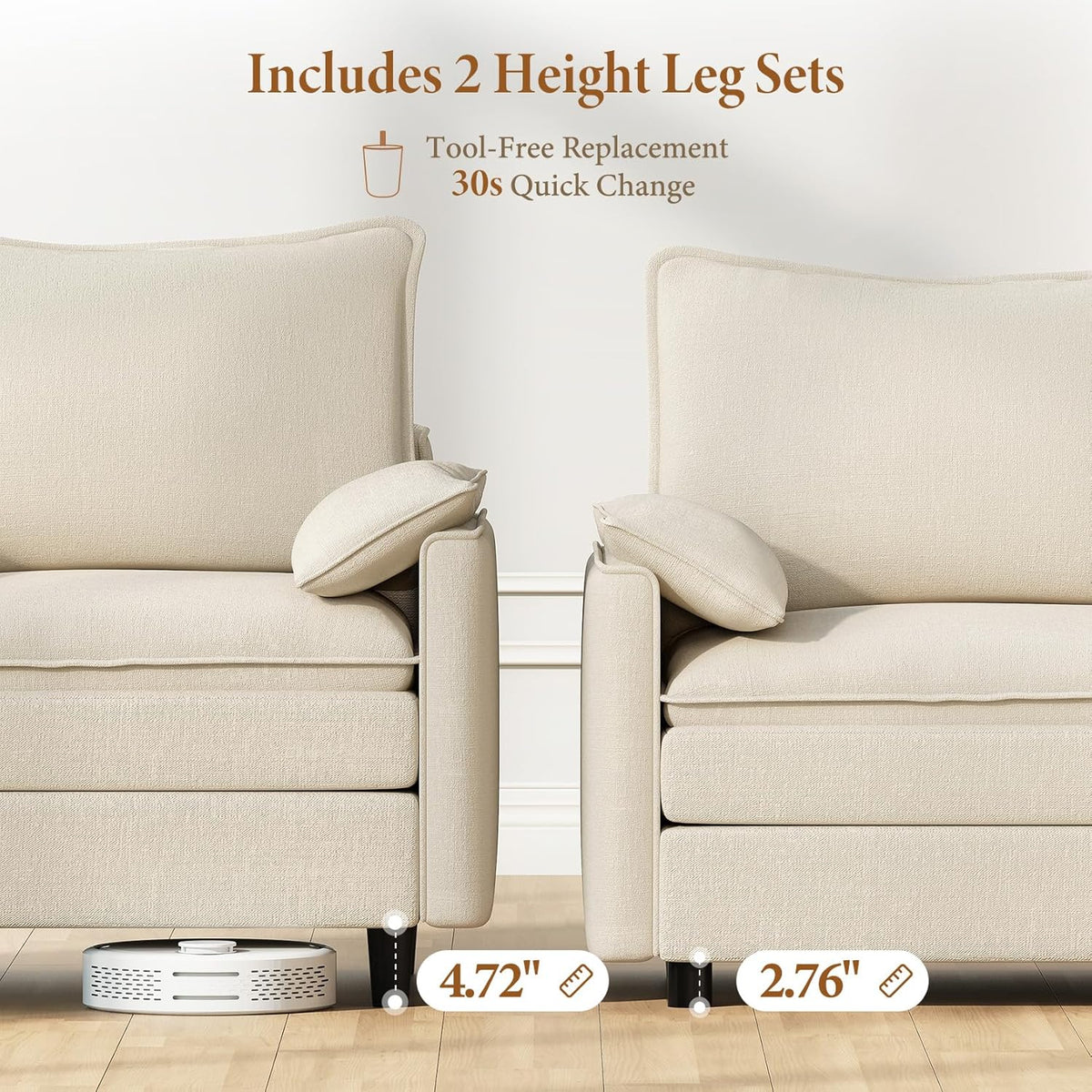 Vesgantti Large Modular Sectional Sofa, Big Comfy Cloud Couch with Ottoman Deep Seat Chenille Cloud Sofa, 9 Seater Large Sectional Couches for Living Room, Bedroom and Apartment, Beige