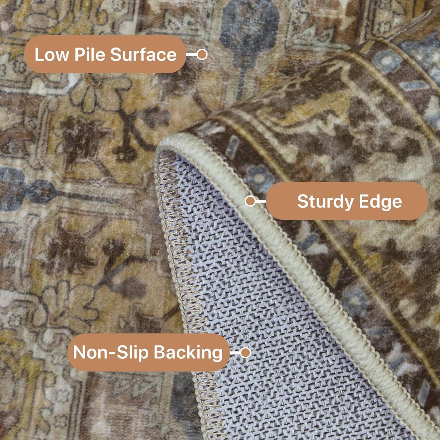 GENIMO 3x7 Runner Rugs for Hallway, Machine Washable Non Slip Vintage Rugs, Low Pile Lightweight Soft Print Rug for enrtyway, Corridor, Home Office, Kitchen, Rustic Brown