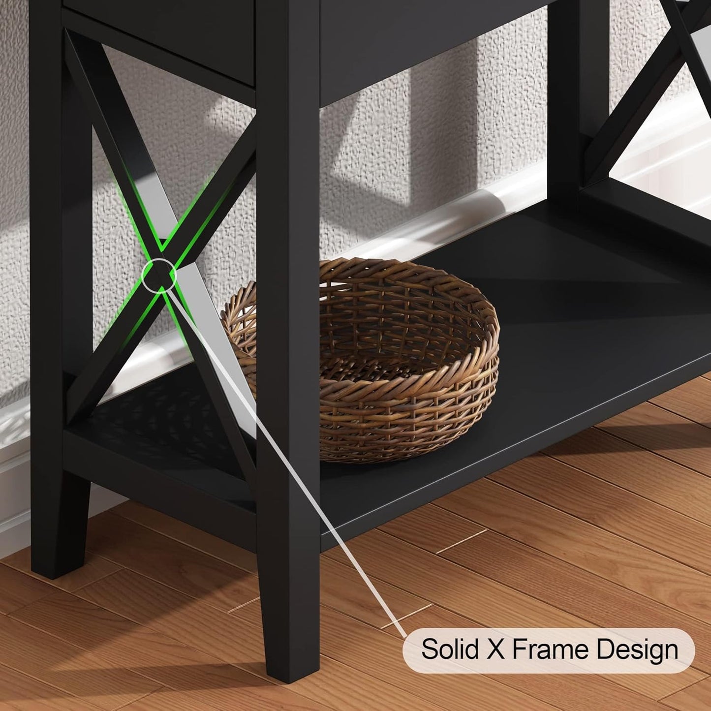 ChooChoo End Table Set of 2, Flip Top Narrow End Table with Drawer, Accent Small Side Table Nightstand for Living Room, Bedroom, and Small Spaces，Blcak