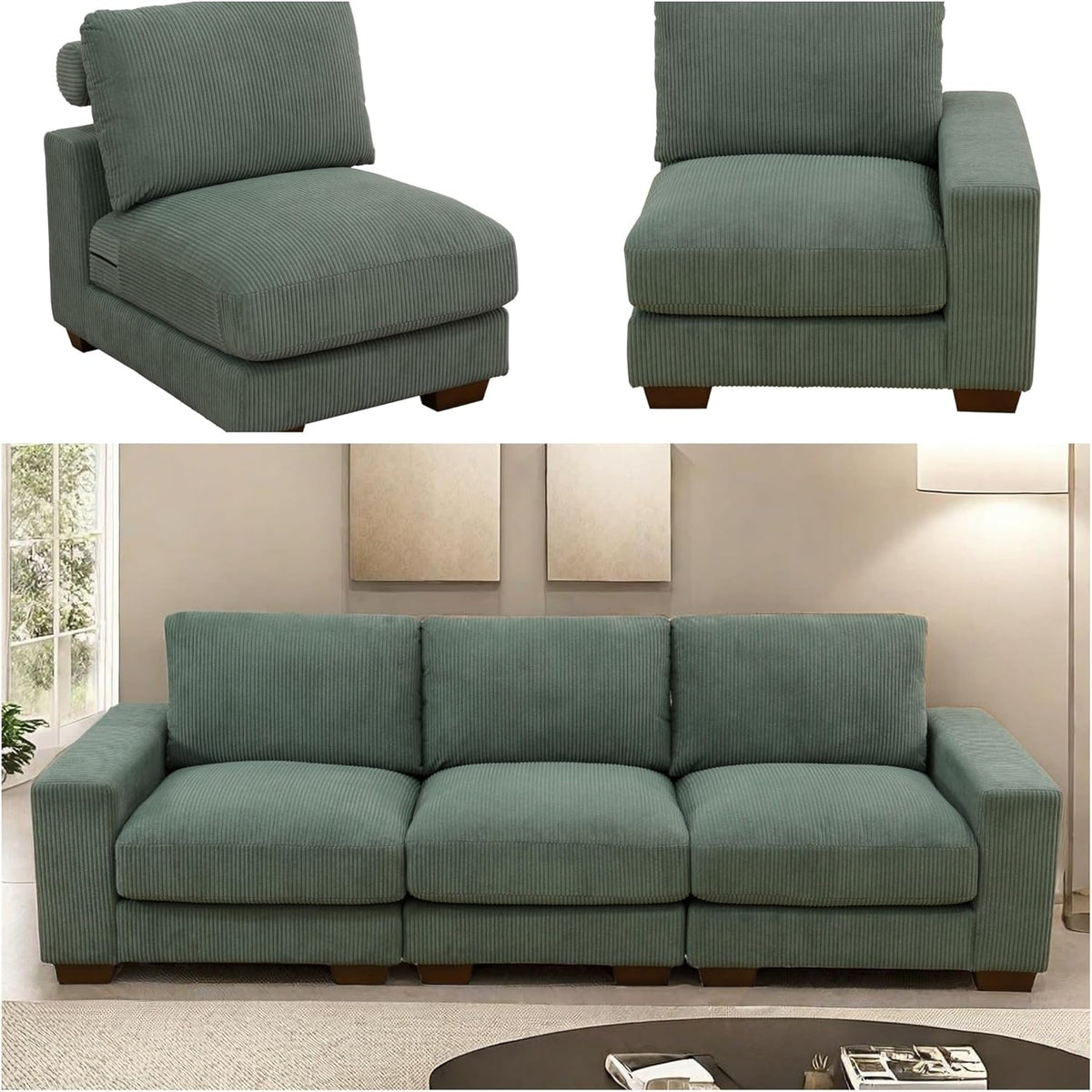 Sectional Couches Sofa for Living Room, 98″ 3 Seater Cloud Couch, Modern Comfy Modular Sectional Sofa with Deep Seats for Bedroom, Small Space, Brown