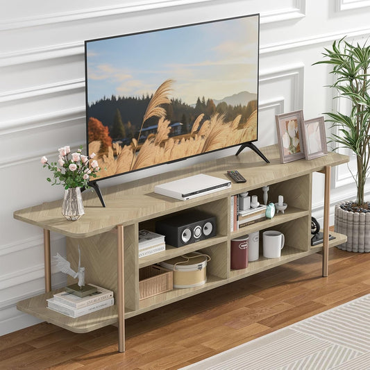 Giluta TV Stand for TV up to 75 Inch, Wood TV Cabinet with Open Storage, Entertainment Center TV Console Table, Coffee Table for Living Room (Light Oak)