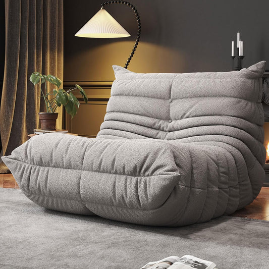 Bean Bag Chairs for Adults, BeanBag Reading Chair Memory Foam Couch, Floor Chair Soft Teddy Material, Comfy Reading Nook Chairs for Bedroom Living Room Office (Grey)