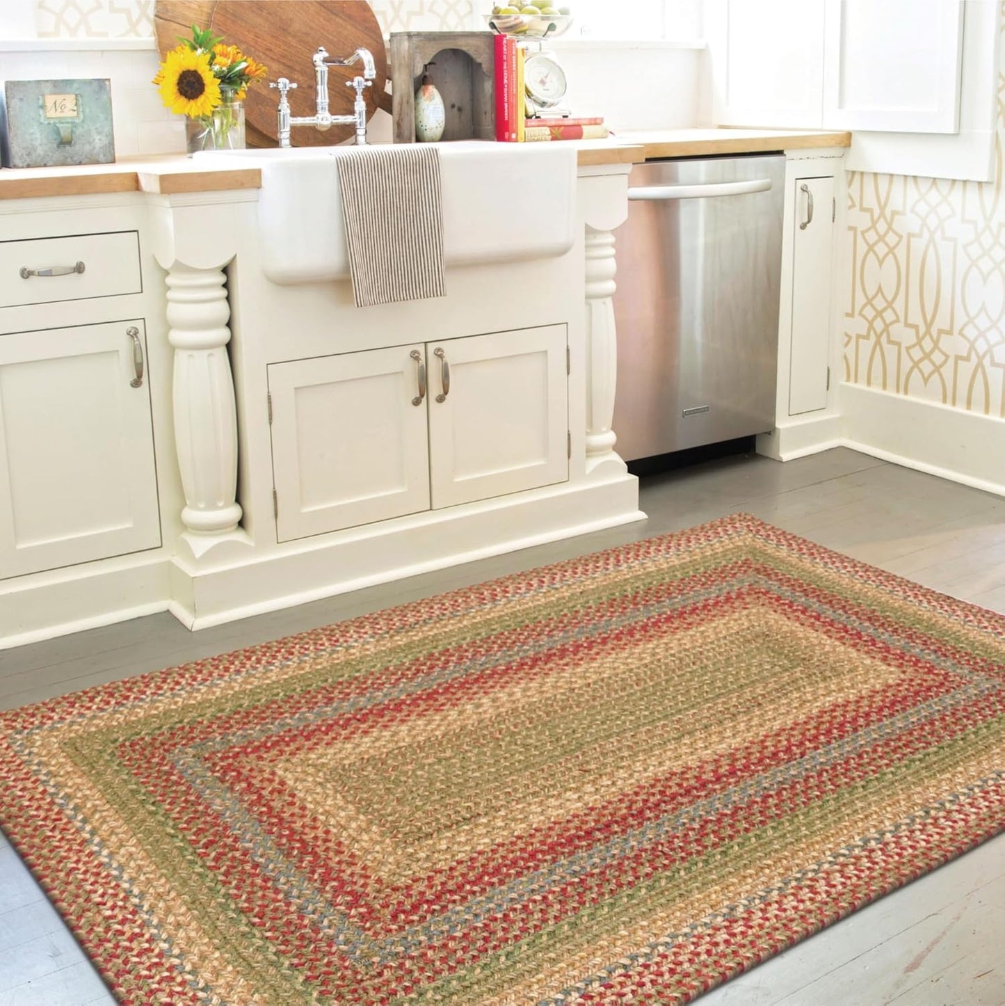 Azalea Multi Color Small Braided Rug, Jute, 27"x45" Rectangle - Perfect Country Primitive Decor for Entryway, Bathroom, Everywhere