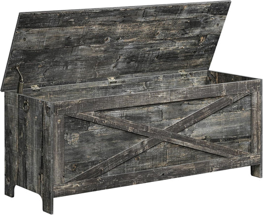 47.2" Toy Chest, Sturdy Entryway Storage Chest with Safety Hinges, Retro Toy Box, Wooden Look Accent Furniture for Living Room, Bedroom, Vintage Gray SCRP48801