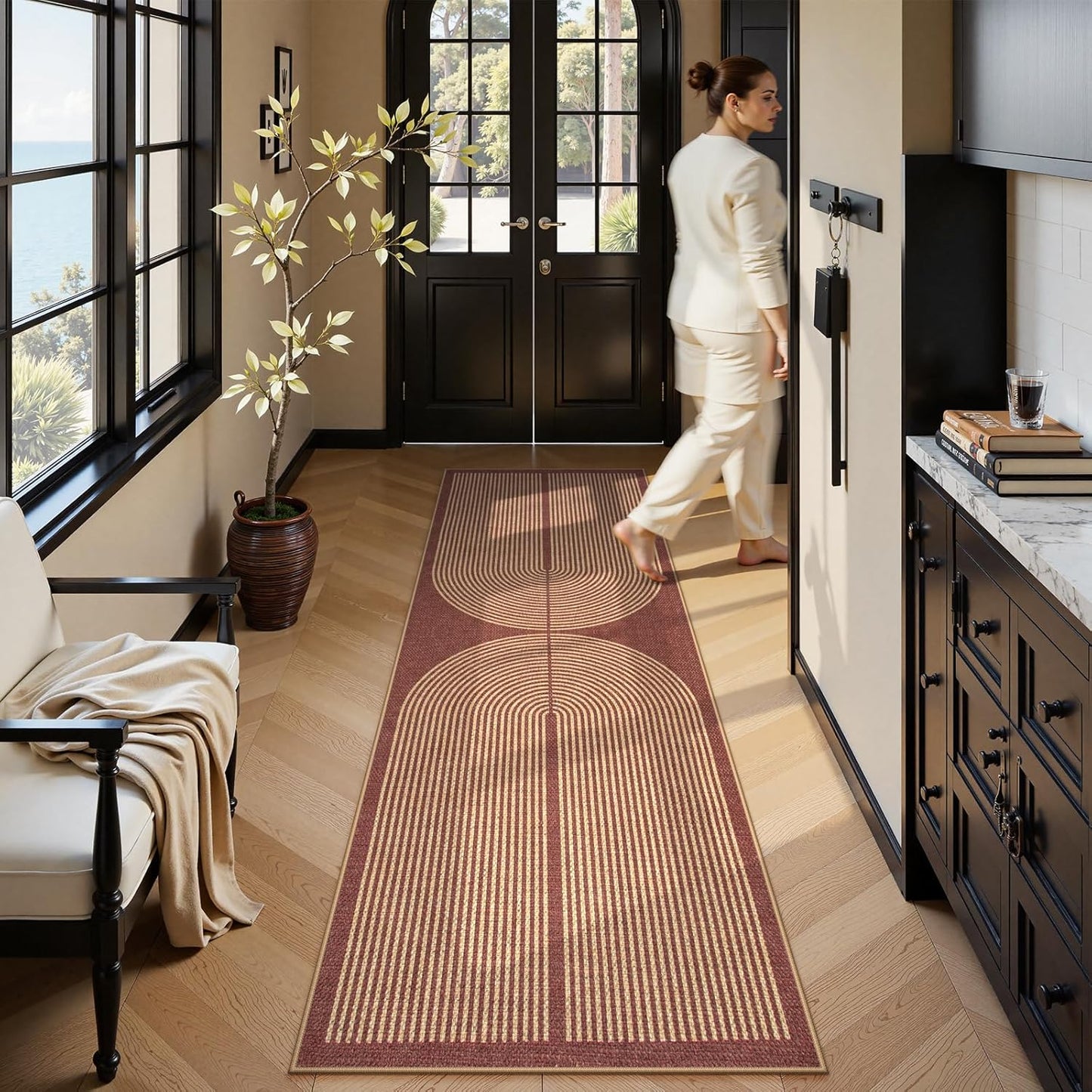 Lahome Modern Rainbow Easy Jute Entryway Runner Rug, Washable Indoor Outdoor Carpet Runners for Hallway 8ft, Farmhouse Non Slip Non Shedding Kitchen Mats for Floor Porch Laundry Room