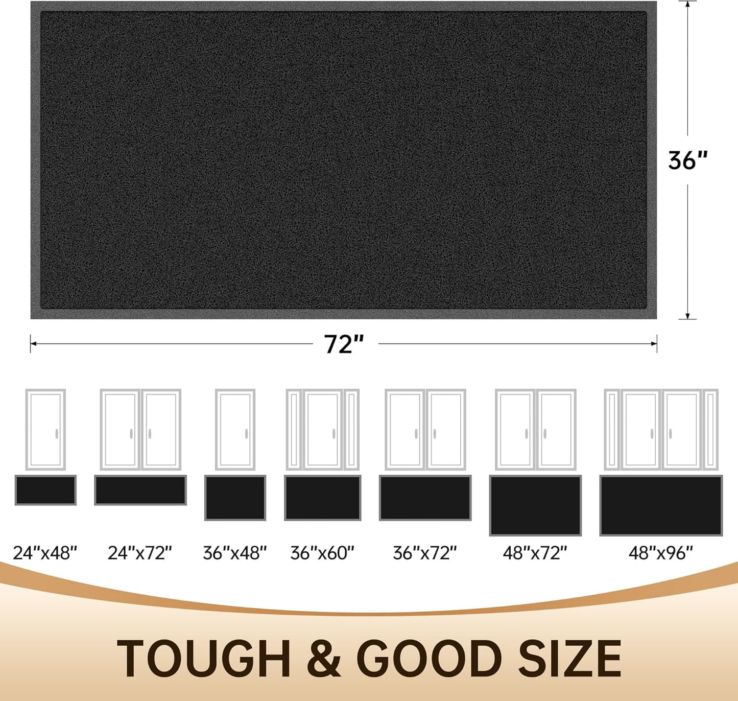 Amyracel Front Door Mat Indoor Outdoor Entrance, 36" x 72" All-Season Waterproof Heavy Duty Doormat for Outside Entry, Stain and Fade Resistant, Low Profile, Easy Clean Patio Entryway Mat