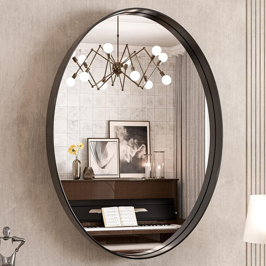 TokeShimi Oval Black Mirrors for Bathroom 22x30 Inch with Non-Rusting Aluminum Alloy Brushed Black Matte Framed for Wall Vanity Farmhouse Modern Minimalist Home Decor,Vertical or Horizontal
