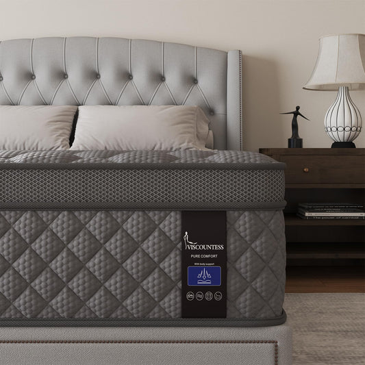 King Mattress, 10 Inch Hybrid Mattresses Grey Medium Firm for Back & Lumbar Support, 100 Night Trial, Individual Pocket Spring Mattresses for Motion Isolation & Pressure Relief