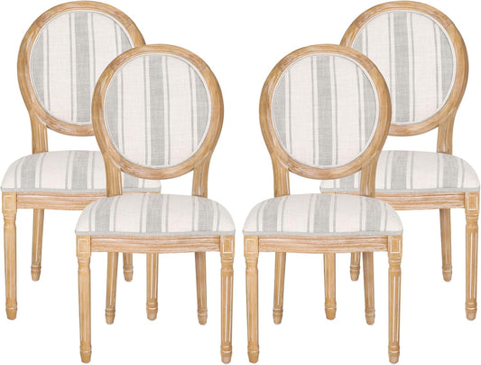 Christopher Knight Home Phinnaeus Dining Chair Set, Set of 4,Wood, Gray Stripes + Light Beige + Natural