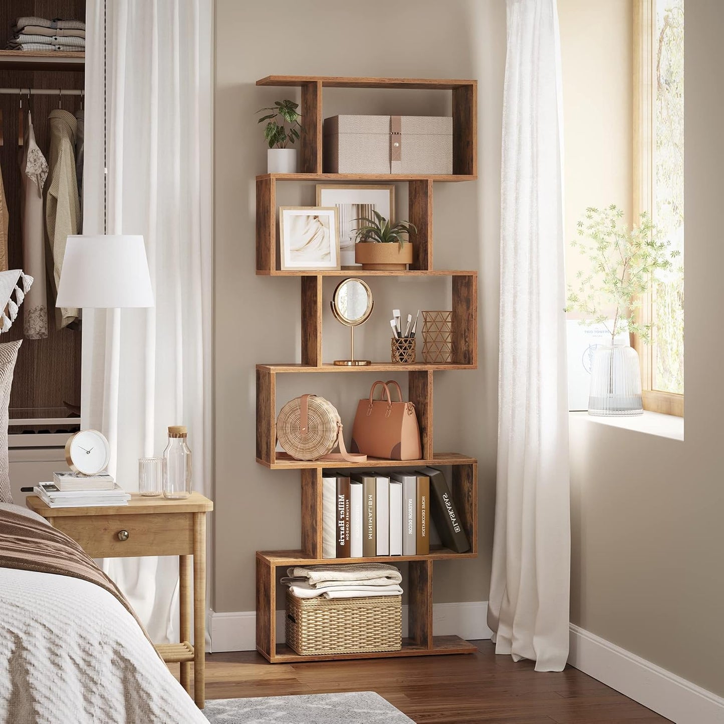 VASAGLE Bookshelf, 6-Tier Bookcase, Tall Display Shelf, Freestanding Storage Shelf, Room Divider, for Home Office, Living Room, Bedroom, Study, Rustic Brown ULBC61BX
