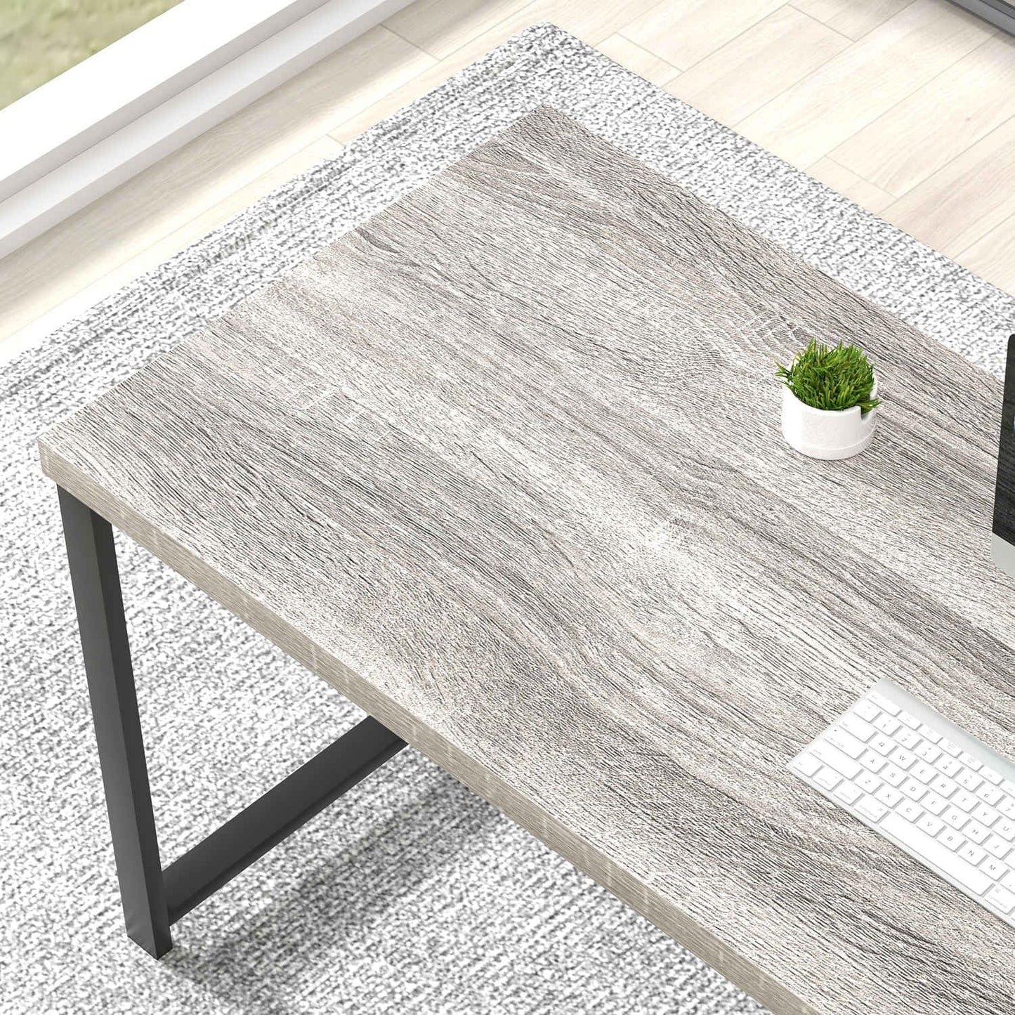 FOLUBAN Computer Desk, Modern Home Office Desk with Shelves, Wood Writing Study Gaming Table for Living Room Bedroom, Light Grey, 53 inch