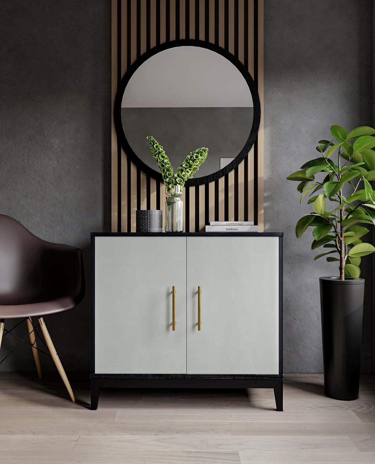 Sango Shagreen 2-Door Cabinet, Elegant Black Faux Shagreen Storage Cabinet with Brass Handles, Adjustable Shelf, Timeless Luxury Design, Stylish Accent Furniture for Living Room or Dining Room