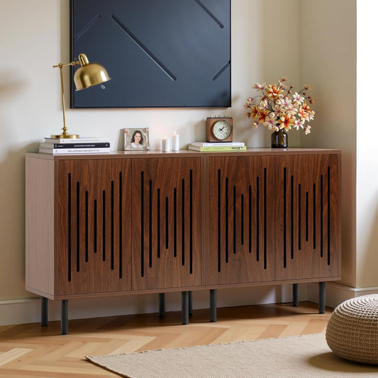 59" Sideboard Buffet Cabinet with Storage, Kitchen Buffet Storage Cabinet Set of 2, Modern Sideboard with Doors & Adjustable Shelves for Living Room, Kitchen, Hallway, Dark Walnut