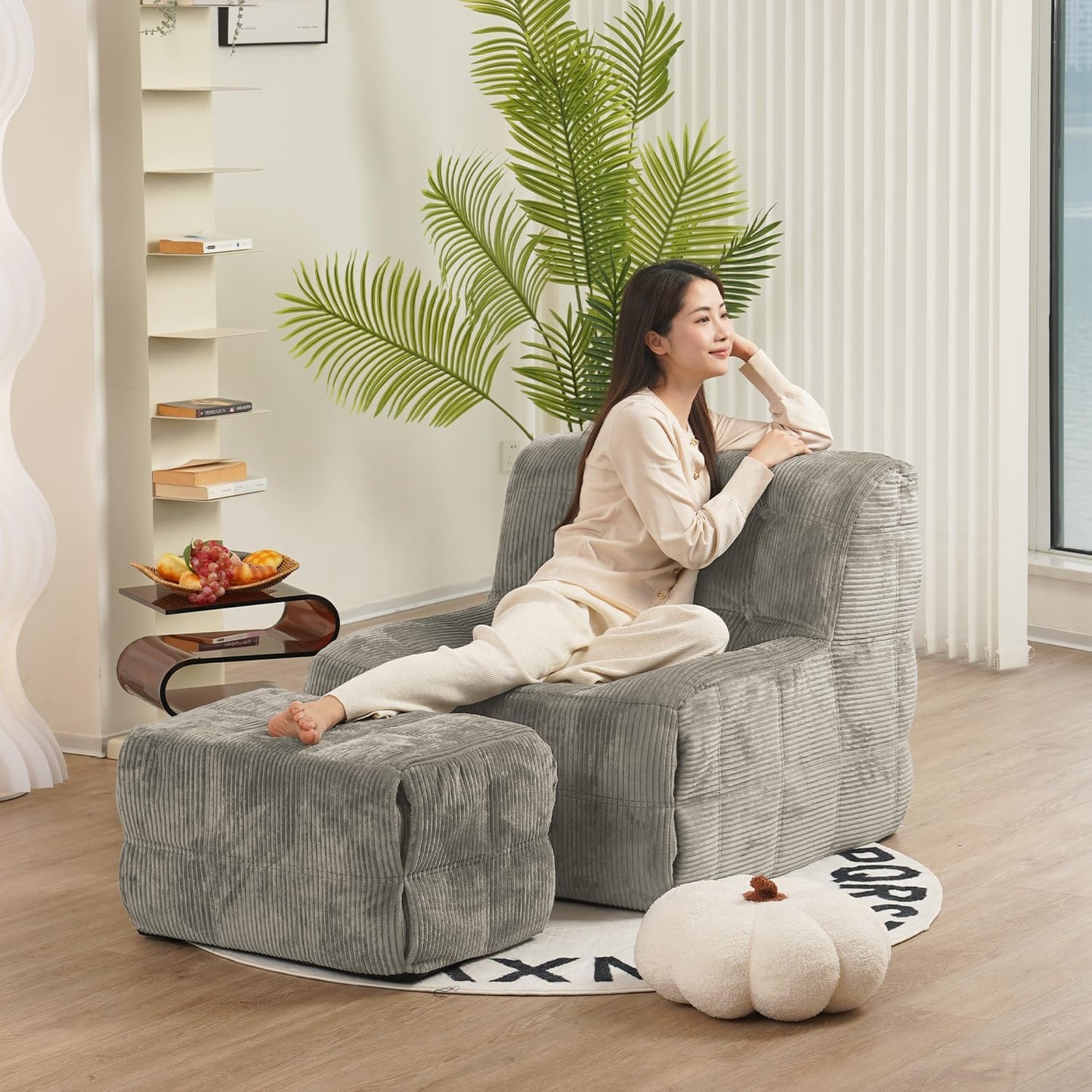 N&V CUBICUS Sofa, Single Seated Foam Sofa, Armless Floor Sofa, ALL NEW HYBRID FOAM Design, with Matching Ottoman (Harbour Gray)