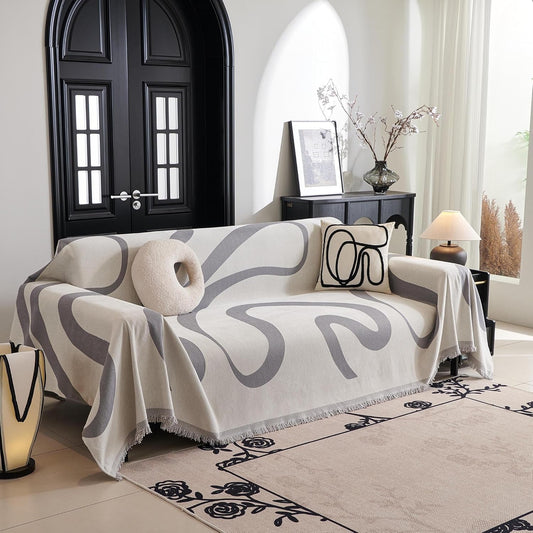 MYSKY HOME Boho Couch Cover Super Soft Couch Covers for 2-3 Cushion Couch Sofa, Modern Grey Jacquard Sofa Slipcover Loveseat Futon Cover, Couch Covers for Sectional Sofa, 71" x 118", Grey Curve