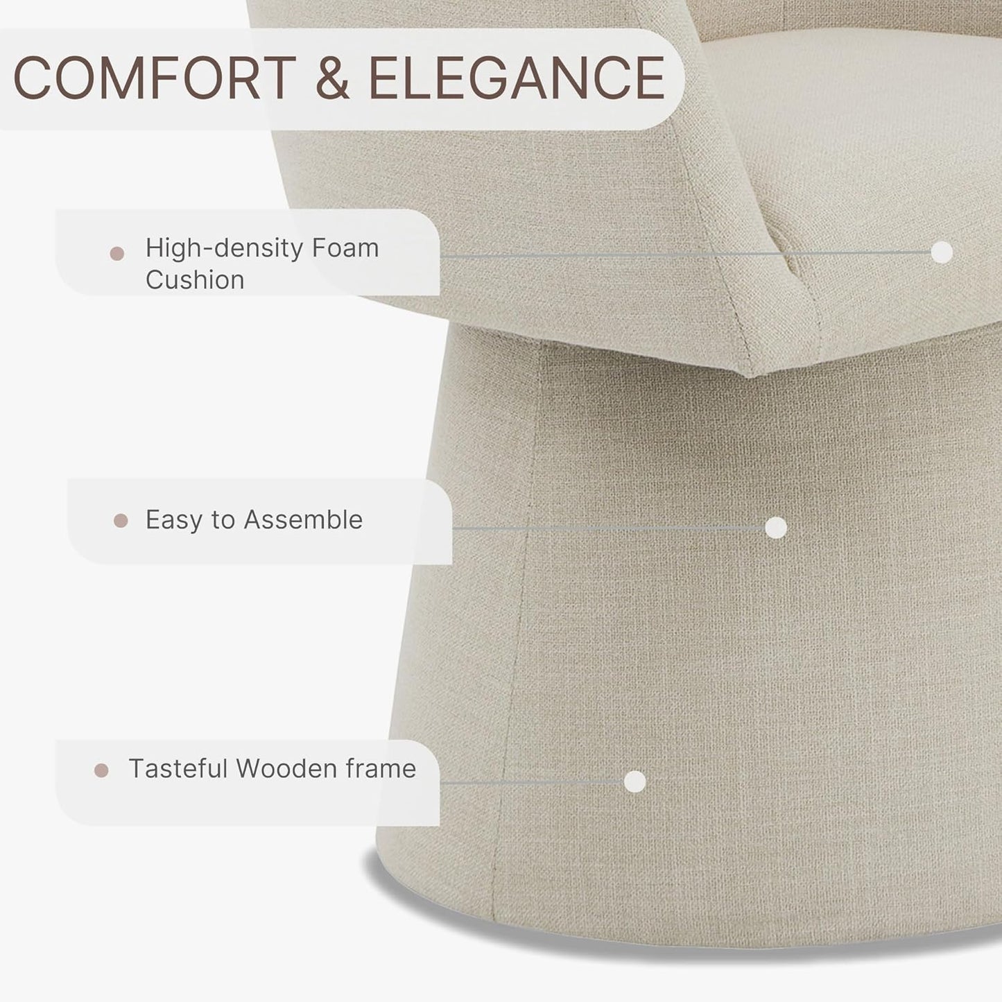 Swivel Dining Chairs Modern Accent Armchair Side Deskchair for Diningroom Vanity Bedroom Livingroom Reading Room,Linen,1 Box