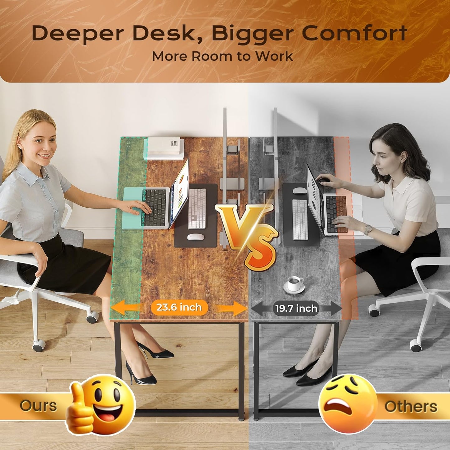 PRAISUN 40 X 24 Inch Computer Desk with Deeper Desktop, Gaming Office Writing Work Desk for Home Office, Study, Bedroom, Work from Home, Metal Frame, Rustic Brown
