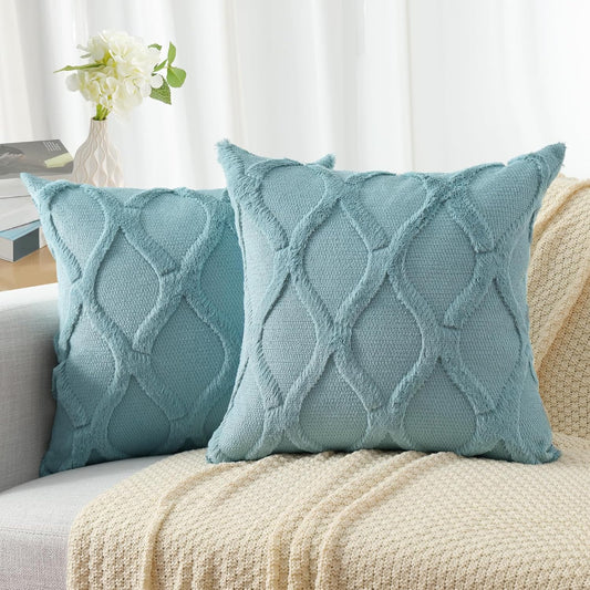 decorUhome Throw Pillow Covers 26x26 Inch Set of 2, Soft Plush Faux Fur Wool Aqua Couch Pillow Covers, Decorative Neutral Pillow Cases for Bed Sofa Living Room Home Decor