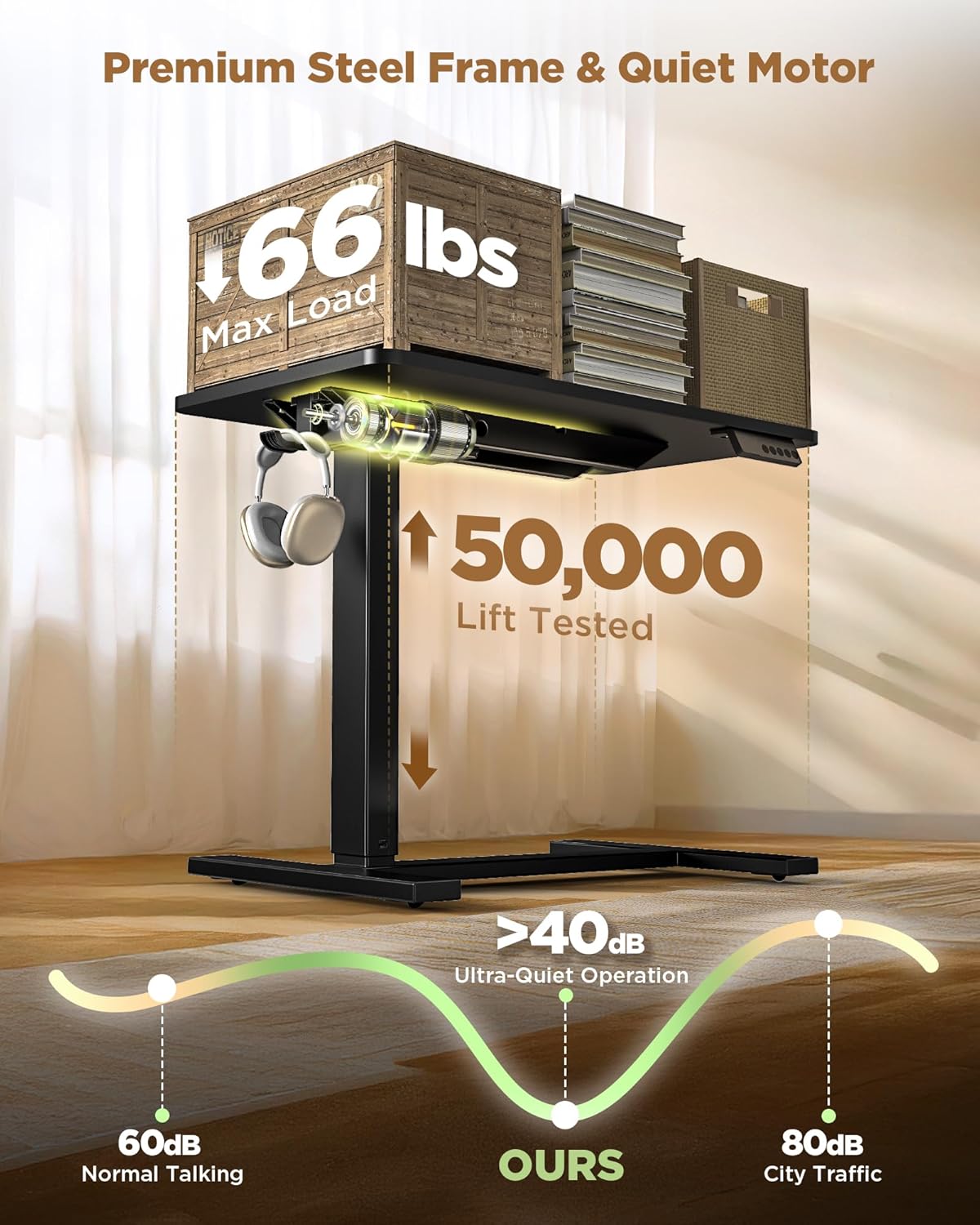 Electric Adjustable Height Standing Desk - Small Sit Stand Portable Rolling Laptop Table with Hidden Wheels, Small Computer Workstation for Bedside & Home Office Use (28"x16", Black)