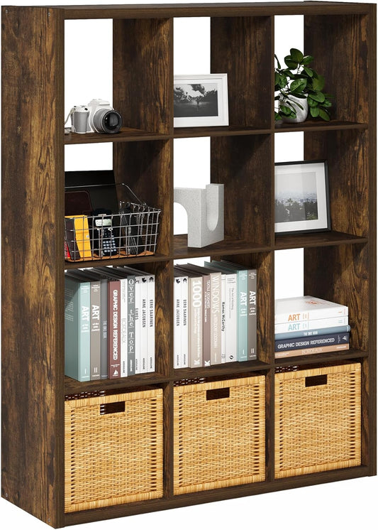 Furinno Cubicle Open Back Decorative Cube Storage Organizer, 12-Cube, Amber Pine