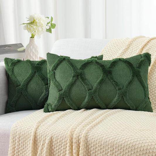 decorUhome Throw Pillow Covers 12x20 Inch Set of 2, Soft Plush Faux Fur Wool Lumbar Forest Elf Couch Pillow Covers, Decorative Neutral Pillow Cases for Bed Sofa Living Room Home Decor