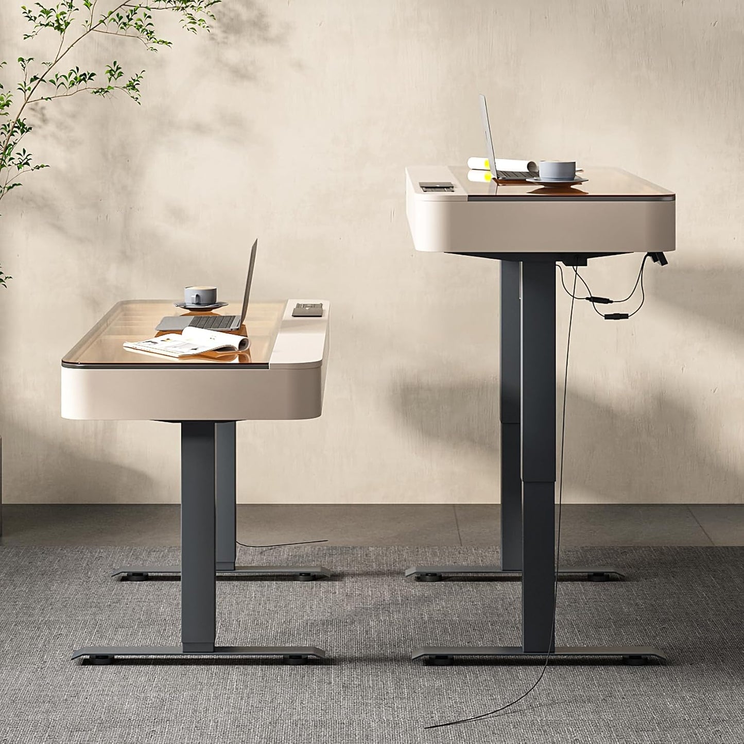Lartis Office Desk, Electric Computer Lift Table Standing Desk with Drawer Charging USB Port, Home Office Laptop Table with Drawer