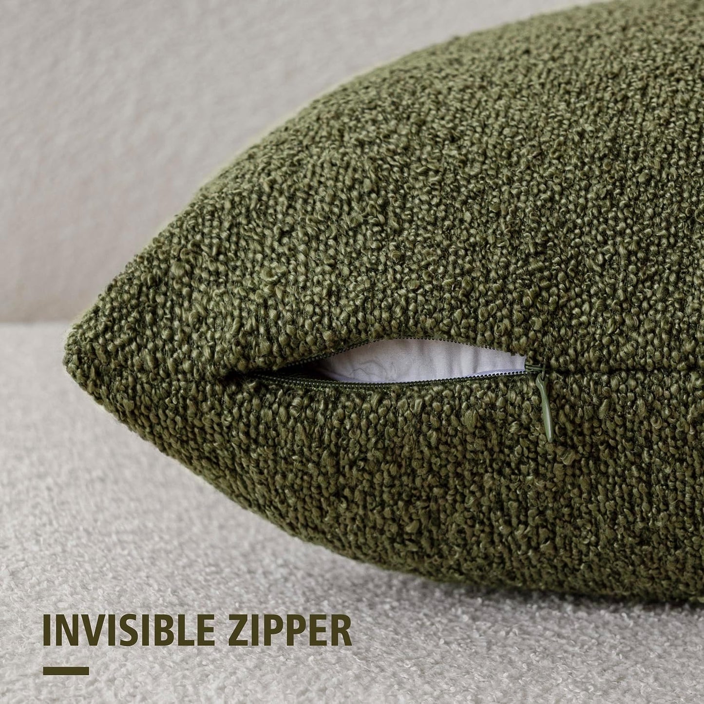 Foindtower Set of 2, Decorative Textured Boucle Throw Pillow Covers Accent Solid Pillow Cases Neutral Soft Cozy Couch Cushion Case for Chair Sofa Bedroom Living Room Home Decor 26x26 Inch Moss Green