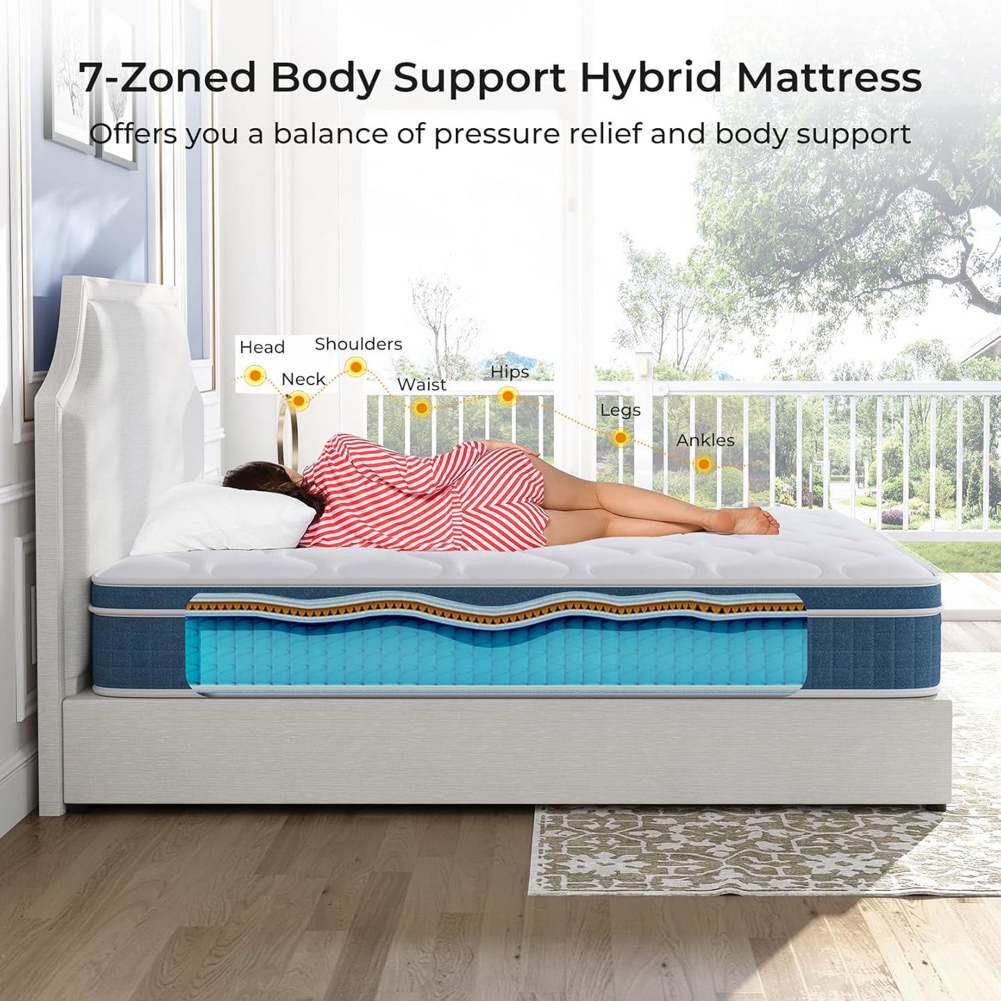 Queen Mattress 10 Inch, Hybrid Queen Bed Mattress with Individual Pocket Springs and Pressure-Relieving Memory Foam, Breathable, Medium Firm Mattress in a Box Queen Size 80"x60"x10"