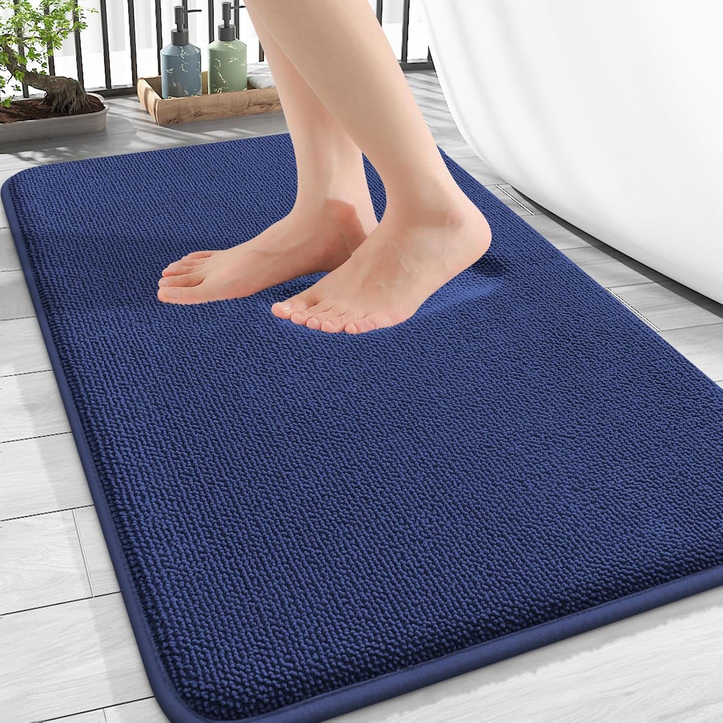 OLANLY Thick Memory Foam Bath Mat Rug 30x20, Extra Soft Absorbent Bathroom Rug, Quick Dry Bath Mats, Non-Slip, Machine Washable Carpet, Tub and Shower, Home Decor Accessories, Twilight Sapphire
